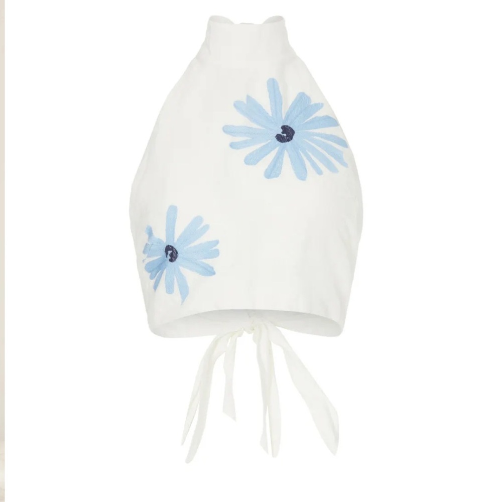 Embroidered Halter Top - Something Navy